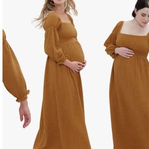 Ingrid & Isabel Smocked Long Sleeve Maternity Maxi Dress